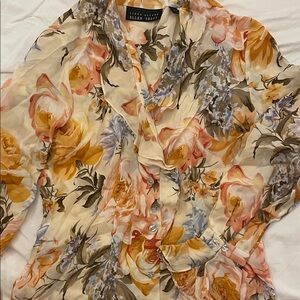 Ellen Tracy Women's Floral Blouse - Cream, Peach, Brown